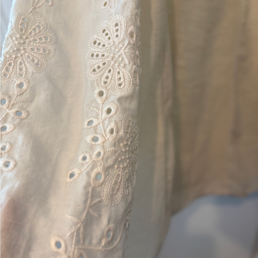 Zara Ivory Cream Cottagecore Lagenlook Embroidered Rope Tie Zip Maxi Skirt XL - Picture 7 of 14